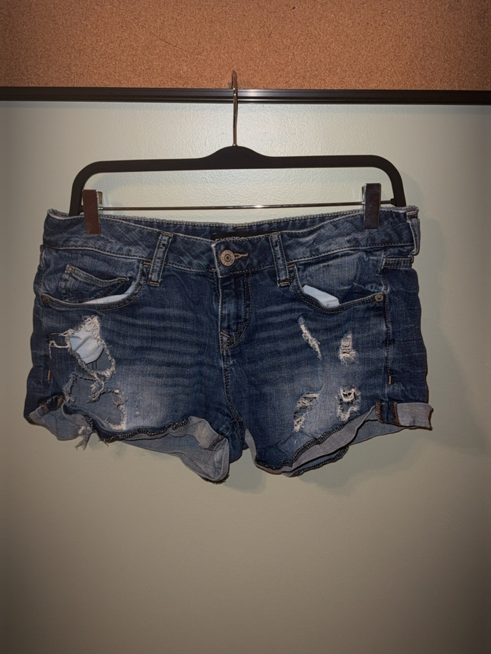 Express Distressed Denim Jean Shorts - Dark Blue